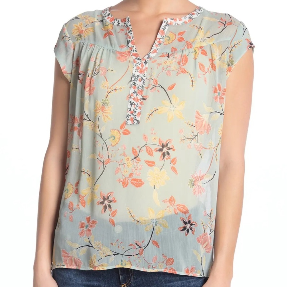 DR2 by Daniel Rainn Contrast Floral Print Cap Sleeve Top Large L